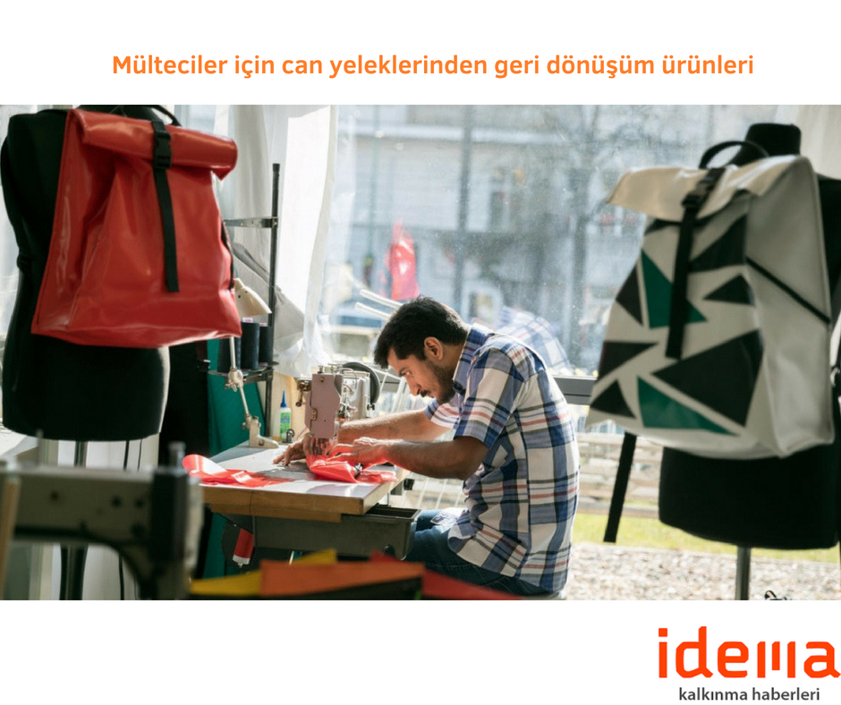 Mülteciler için can yeleklerinden geri dönüşüm ürünleri